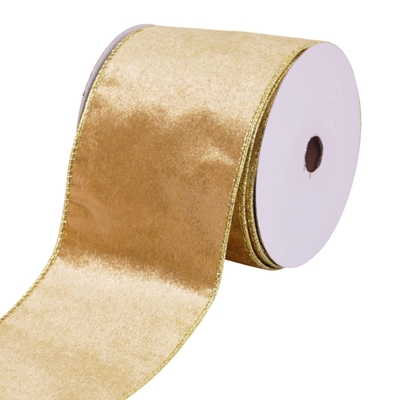 LISTON NAVIDAD 10 cm x 8.23 m (9 yd) DORADO BORDE DORADO FELPA