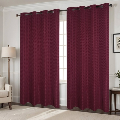 CORTINA PARA SALA 140 cm x 229 cm ROJO VINO CHEVRON BLACKOUT