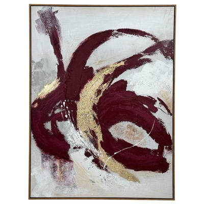 CUADRO DECORATIVO 120 cm x 90 cm BLANCO-DORADO-ROJO VINO ABSTRACTO