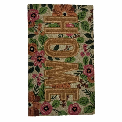 ALFOMBRA 45 cm x 75 cm FIBRA COCO DISEÑO FLORES-HOME MULTICOLOR