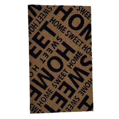 ALFOMBRA 45 cm x 75 cm FIBRA COCO DISEÑO HOME SWEET CAFE-NEGRO