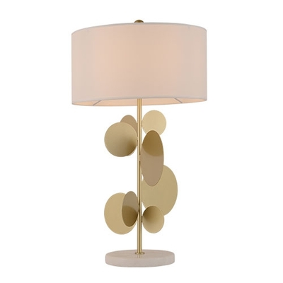 LÁMPARA MESA 1 LUZ E27 BASE CIRCULOS DORADO DIFUSOR BEIGE