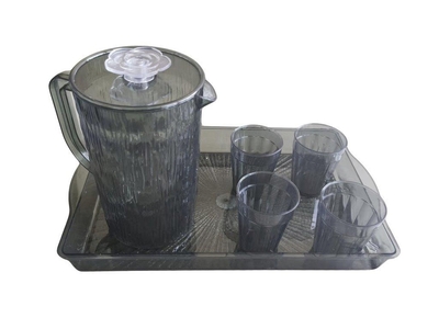 PICHEL PLASTICO CON TAPA-BANDEJA Y 4 VASOS VERDE TRANSPARENTE