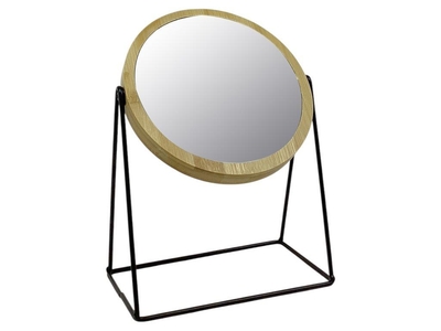 ESPEJO PARA MESA DE BAÑO 18 cm x 25 cm METAL-BAMBU NEGRO-CAFE REDONDO
