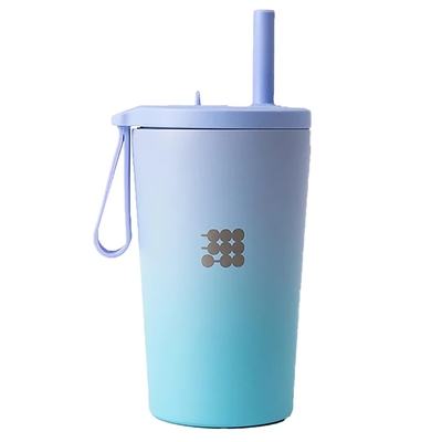 VASO TERMICO 473.1 mL ACERO INOXIDABLE CELESTE-MORADO CON PAJILLA