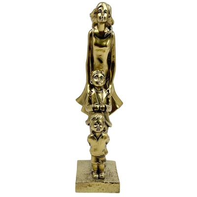 FIGURA FAMILIA DECORATIVO 28 cm x 12 cm x 8 cm CERAMICA DORADO