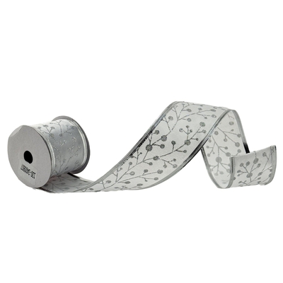 LISTON NAVIDAD 6.3 cm x 8.2 m (9 yd) PLATA RAMAS