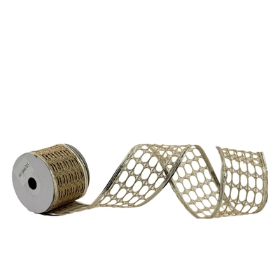 LISTON NAVIDAD 6.3 cm x 8.2 m (9 yd) DORADO CALADO