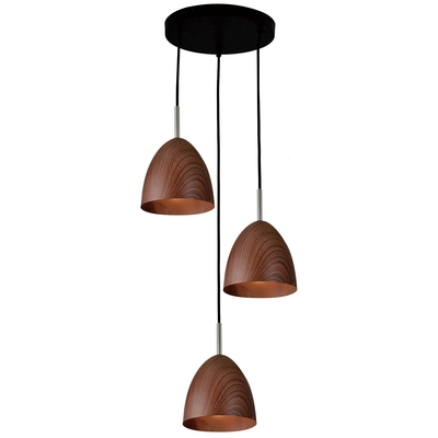 LAMPARA PENDANT 3 LUCES E14 METAL ACABADO MADERA
