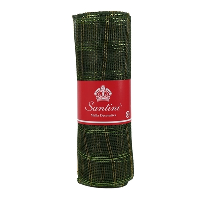 MALLA NAVIDAD 25 cm x 8.2 m (9 yd) VERDE CON CUADRICULA DORADO
