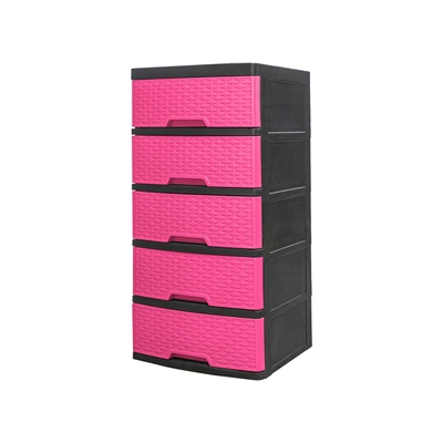 GAVETERO 110 cm x 56 cm x 46 cm PLASTICO ROSADO RATTAN 5 GAVETAS