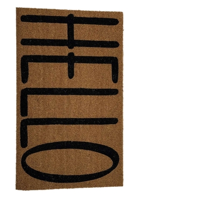 ALFOMBRA 45 cm x 75 cm FIBRA COCO DISEÑO HELLO CAFE-NEGRO
