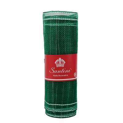 MALLA NAVIDAD 25 cm x 8.2 m (9 yd) VERDE CON LINEAS BLANCO