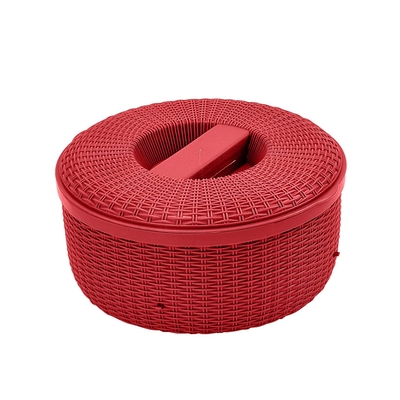 CANASTA TORTILLERA 18.2 cm x 8.3 cm PLASTICO ROJO TEXTURA RATAN CON TAPA