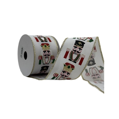 LISTON NAVIDAD 6.3 cm x 8.2 m (9 yd) BLANCO-ROJO-VERDE-DORADO-NEGRO CASCANUECES