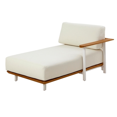 SOFA TIPO CHAISE LONGUE PARA SALA DUNA ALUMINIO-POLIESTER-MADERA BLANCO-CAFE