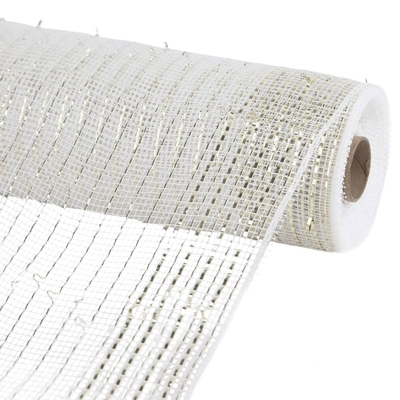 MALLA NAVIDAD 26 cm x 8.2 m (9 yd) BLANCO CON LINEAS DORADO