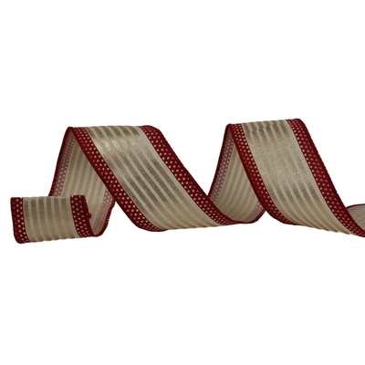 LISTON NAVIDAD 6.3 cm x 8.2 m (9 yd) ROJO-DORADO PUNTOS-LINEAS