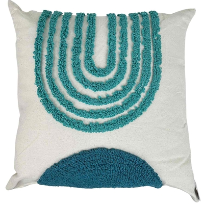 COJIN DECORATIVO 45 cm x 45 cm POLIESTER BLANCO-TURQUESA CON LINEAS