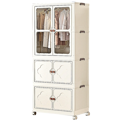 ARMARIO PLEGABLE 165 cm x 75 cm PLASTICO BEIGE CON RODOS
