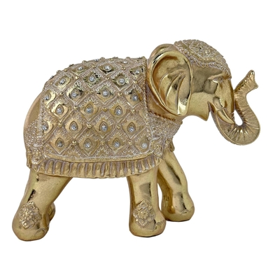 FIGURA ELEFANTE DECORATIVO 19.5 cm x 25.5 cm CERAMICA DORADO