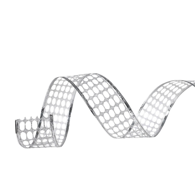 LISTON NAVIDAD 6.3 cm x 8.2 m (9 yd) PLATA CALADO