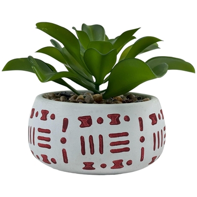 PLANTA ARTIFICIAL 12 cm x 13 cm SUCULENTA CON MACETA BLANCO-ROJO