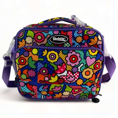LONCHERA INFANTIL MULTICOLOR DISEÑO FLORES IMPERMEABLE