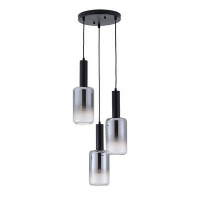 LAMPARA PENDANT 3 LUCES E27 METAL-VIDRIO CILINDRO ACABADO SMOKY BASE REDONDA