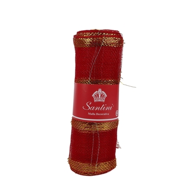 MALLA NAVIDAD 25 cm x 8.2 m (9 yd) ROJO CON LINEAS DORADO