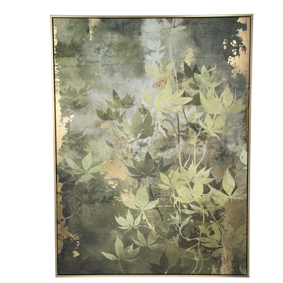 CUADRO DECORATIVO 120 cm x 90 cm HOJAS VERDE-DORADO