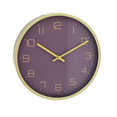 RELOJ PARED 30 cm PLASTICO MORADO BORDE DORADO REDONDO