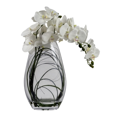 FLOR ARTIFICIAL 41 cm ORQUIDEA BLANCO CON MACETA TRANSPARENTE