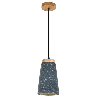 LAMPARA PENDANT 1 LUZ E27 CONCRETO-METAL GRIS OSCURO CON MADERA
