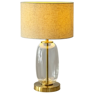 LÁMPARA MESA 1 LUZ E27 BASE CRISTAL DORADO DIFUSOR BEIGE