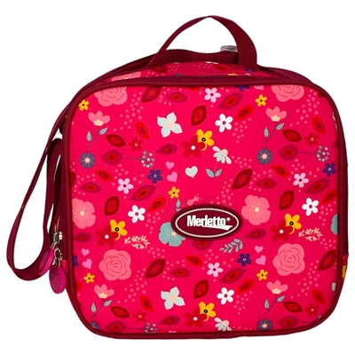 LONCHERA INFANTIL FUCSIA DISEÑO FLORES IMPERMEABLE
