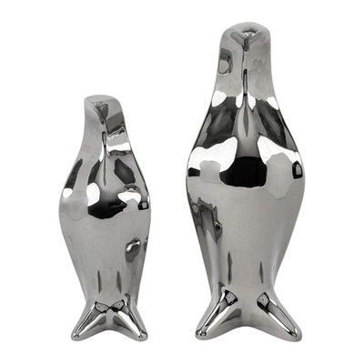 FIGURA PINGUINO DECORATIVO 29 cm x 19 cm CERAMICA PLATA