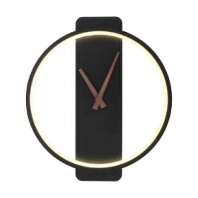 LAMPARA APLIQUE PARED LED 13 W LUZ CALIDA ARO NEGRO CON RELOJ