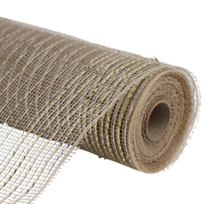 MALLA NAVIDAD 26 cm x 8.2 m (9 yd) CHAMPAGNE CON LINEAS DORADO