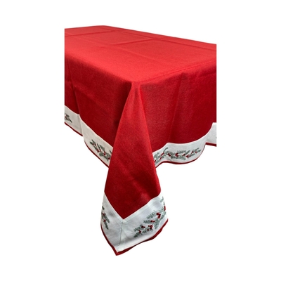 MANTEL NAVIDAD 268 cm x 174 cm ROJO-BLANCO-VERDE MUERDAGO CON SERVILLETAS