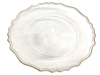 PLATO BASE 33 cm PLASTICO TRANSPARENTE BORDE DORADO