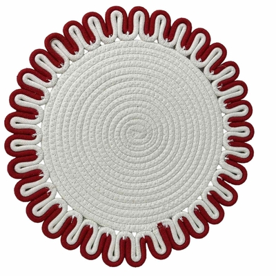 INDIVIDUAL NAVIDAD 38 cm REDONDO BLANCO BORDE ONDULADO ROJO
