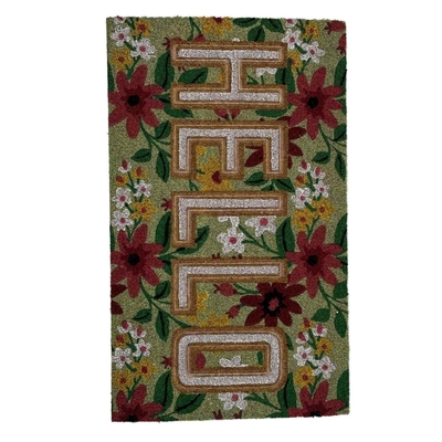 ALFOMBRA 45 cm x 75 cm FIBRA COCO DISEÑO FLORES-HELLO MULTICOLOR