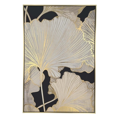 CUADRO DECORATIVO 122.6 cm x 82.6 cm FLOR BLANCO-NEGRO-DORADO
