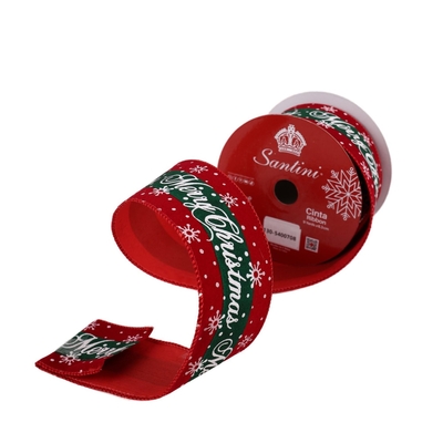 LISTON NAVIDAD 6.3 cm x 8.2 m (9 yd) ROJO-VERDE-BLANCO MERRY CHRISTMAS