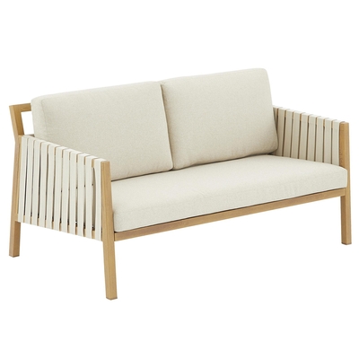 SOFA ALUMINIO-POLIESTER CAFE CON CORREA Y COJIN BEIGE