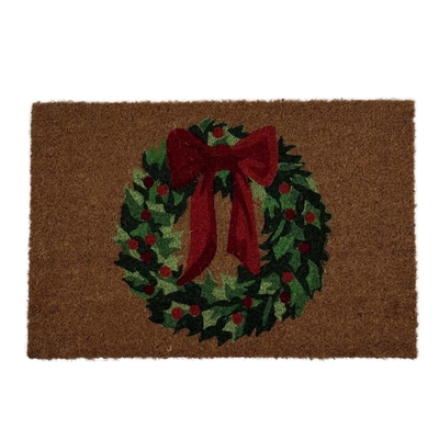 ALFOMBRA NAVIDAD 60 cm x 40 cm CORONA CAFE-ROJO-VERDE