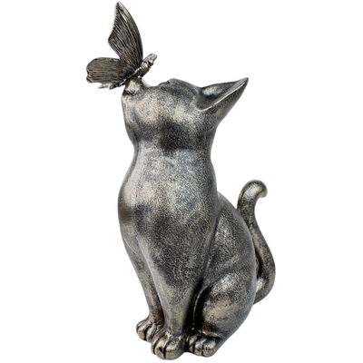 FIGURA GATO DECORATIVO 34 cm x 25 cm CERAMICA GRIS
