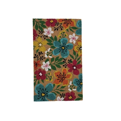 ALFOMBRA 45 cm x 75 cm FIBRA COCO DISEÑO FLORES MULTICOLOR