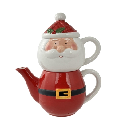 TETERA NAVIDAD 1.07 L CERAMICA DISEÑO SANTA ROJO-BLANCO CON TAZA